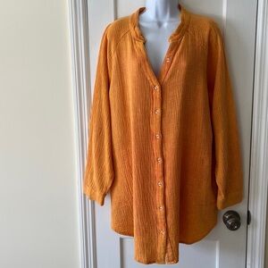 White Birch Cotton Gauze Long Top Womens XL Swim Cover Pockets Coastal Lagenlook